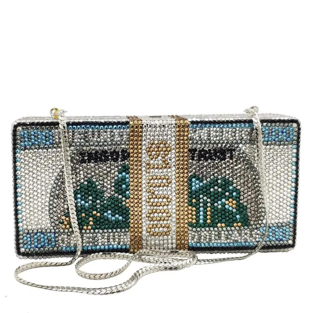 Rhinestone Dollar bags Crystal clutch Purse Women’s Chain Mini Minaudiere Fashion Lady Evening Shoulder Handbag Banquet Clutches