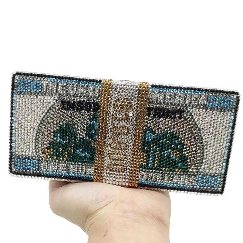 Rhinestone Dollar bags Crystal clutch Purse Women’s Chain Mini Minaudiere Fashion Lady Evening Shoulder Handbag Banquet Clutches - Image 2